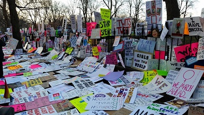 Signs left after the Women's March on Washington in 2017.